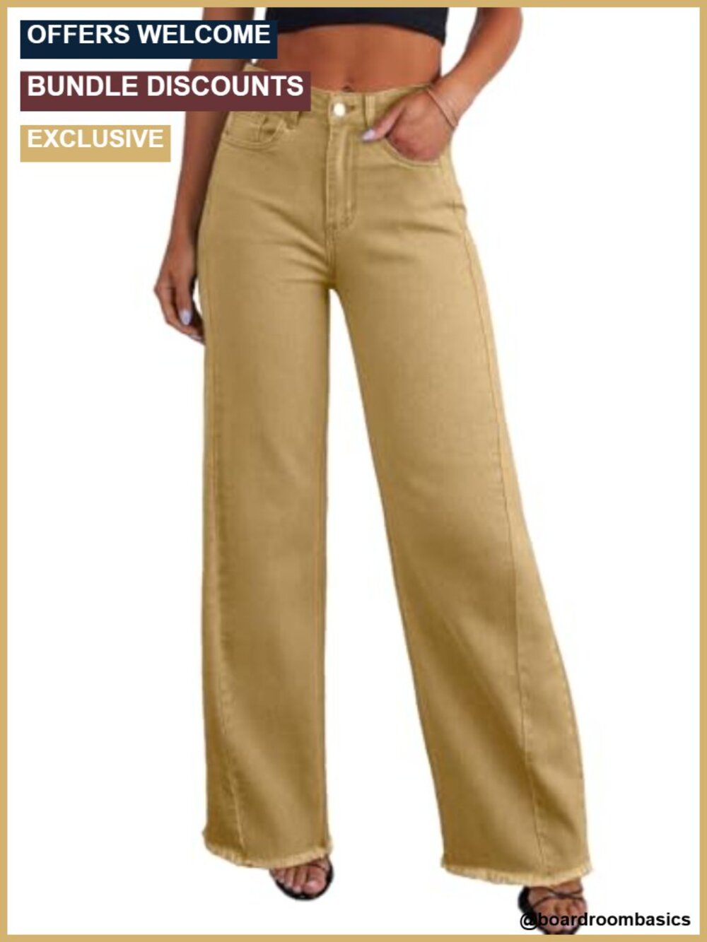 High Waisted Wide Leg Raw Hem Stretchy Denim Pants